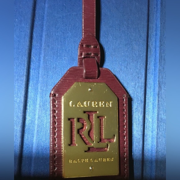 RALPH LAUREN Cranberry Leather Gold Tone KEY FOB BAG CHARM KEYCHAIN HANG TAG - Picture 4 of 7